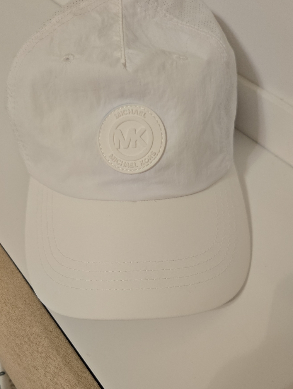 Michael Kors White Embossed MK Patch Baseball Cap Nwt